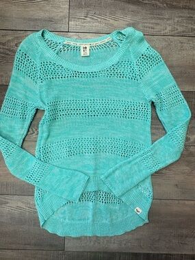 Roxy Women's Open-Knit Scoop Neck Sweater - Aqua Teal